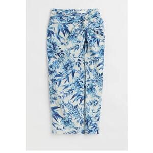 H&M Linen Blend Tropical Slit Midi Skirt Coastal Resort Summer Sz 6